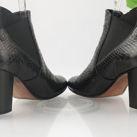 Johnston Murphy Womens Boot Size 8.5 Black Leather Snakeskin Block Heel Chelsea - Picture 10 of 14